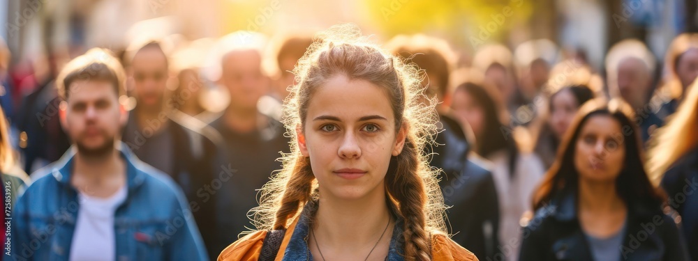 Woman Amongst People During Day Backdrop Generative AI