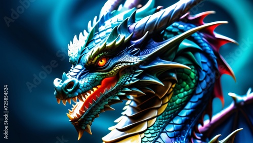 Abstractly adorable, a colorful Dragon close-up  inspiring rich colors on a wonderfully bright background. © IgitPro