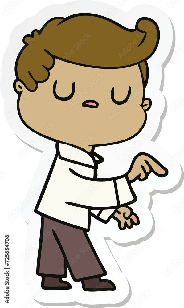 sticker of a cartoon aloof man pointing finger sticker of a cartoon aloof man pointing finger