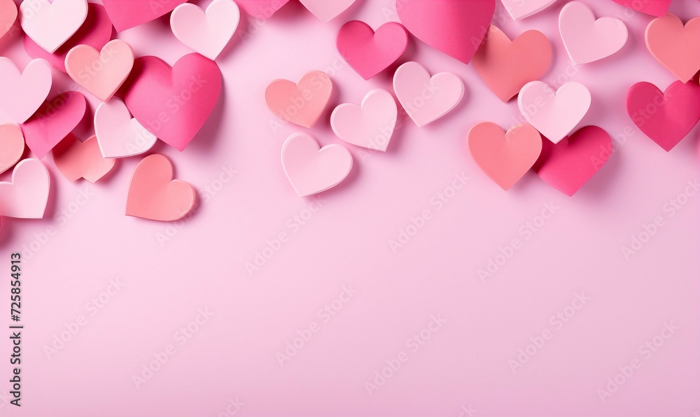 Valentine's day background with pink paper hearts on pink background