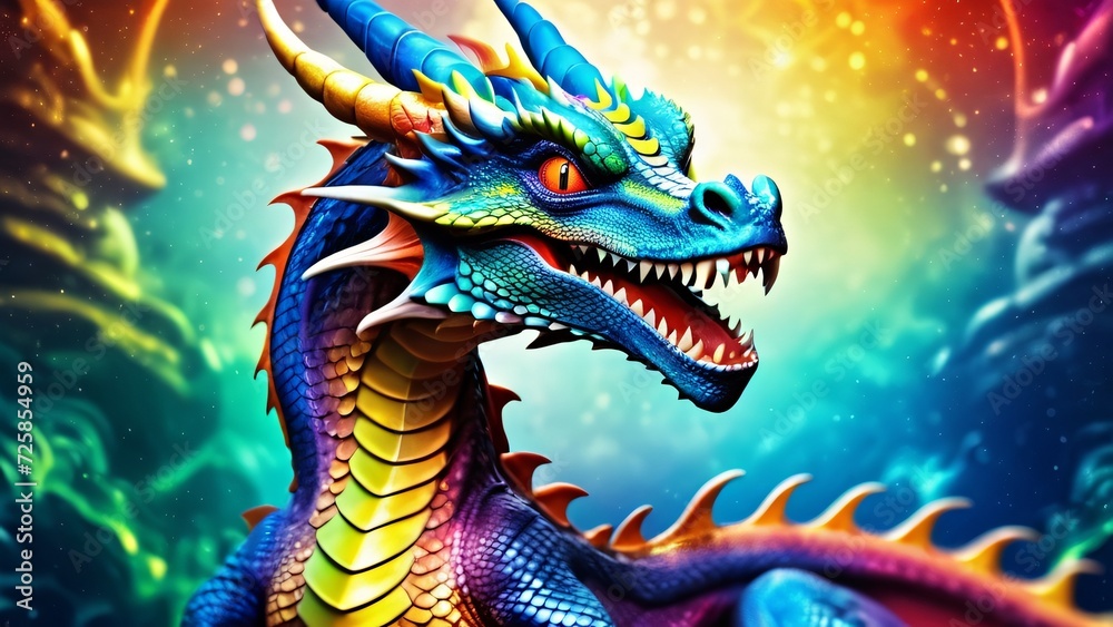 Abstractly magnificent, a colorful Dragon in an unbelievably awesome 3D; rich colors dance on a wonderfully bright background. Abstractly magnificent, a colorful Dragon in an unbelievably awesome 3D; rich colors dance on a wonderfully bright background.