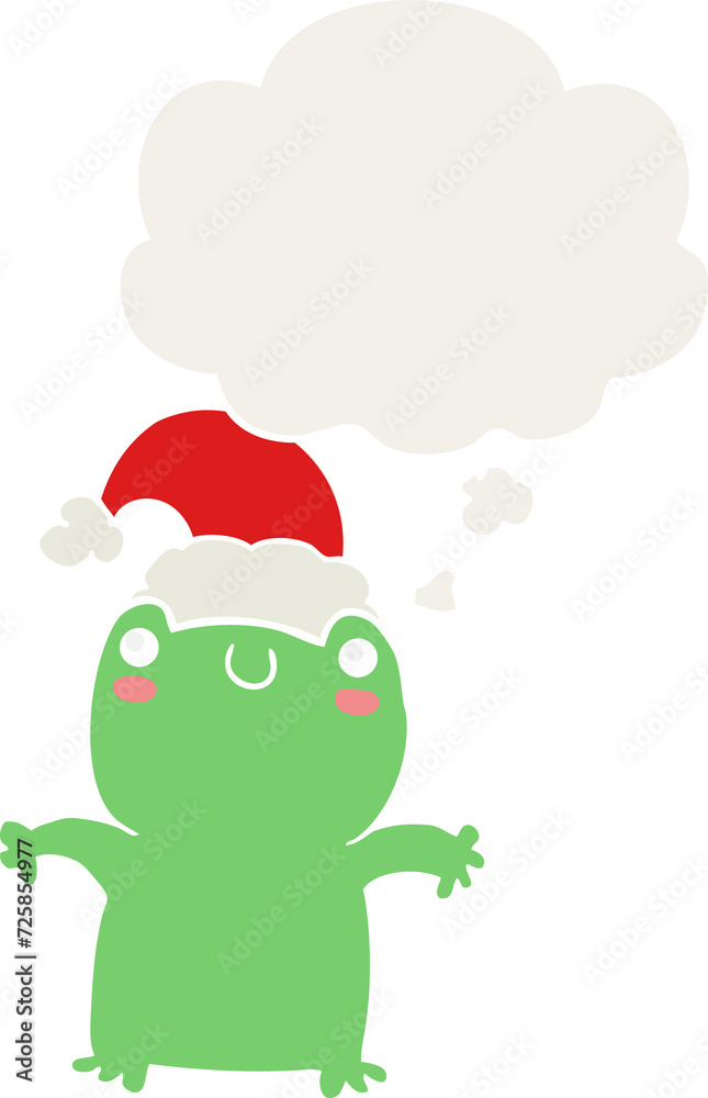 cute cartoon frog wearing christmas hat and thought bubble in retro style cute cartoon frog wearing christmas hat and thought bubble in retro style