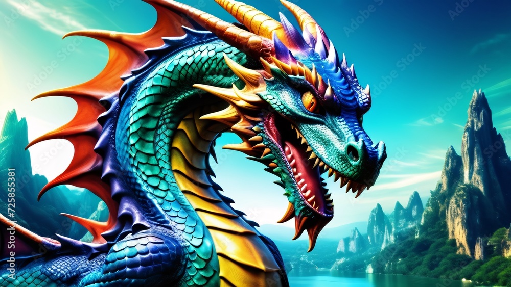 Abstractly spectacular, a colorful Dragon dances on an unbelievably magnificent close-up; a 3D explosion of rich and inspiring colors. Abstractly spectacular, a colorful Dragon dances on an unbelievably magnificent close-up; a 3D explosion of rich and inspiring colors.