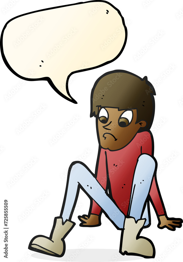 cartoon boy sitting on floor with speech bubble cartoon boy sitting on floor with speech bubble