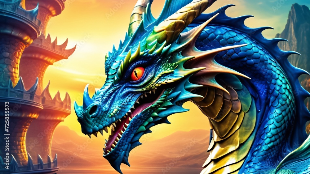 Abstractly incredible, a colorful Dragon in a wonderfully fantastical close-up; inspiring rich colors on a spectacularly bright background. Abstractly incredible, a colorful Dragon in a wonderfully fantastical close-up; inspiring rich colors on a spectacularly bright background.