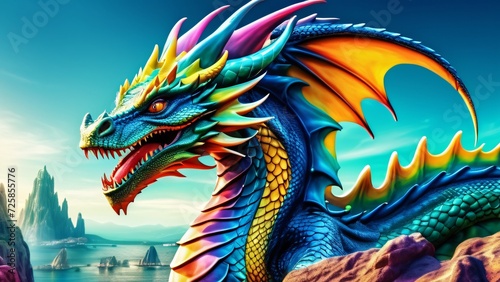 Abstract perfection, a colorful Dragon in an incredibly awesome 3D; colorful curves on a wonderfully bright background.