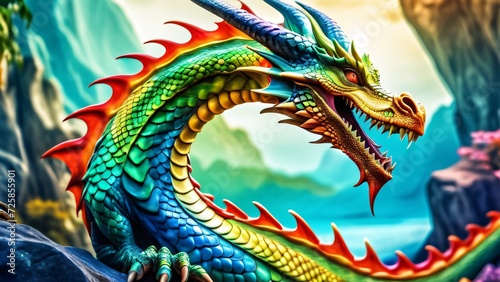 Abstractly spectacular, a colorful Dragon dances on an unbelievably magnificent close-up  a 3D explosion of rich and inspiring colors. © IgitPro