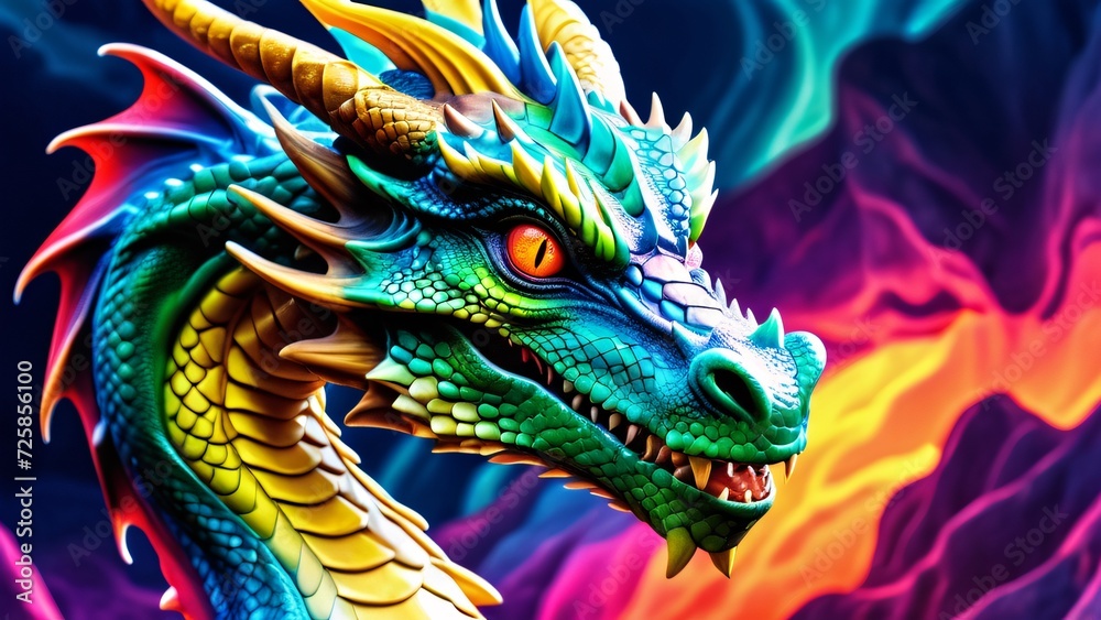 Abstract perfection, a colorful Dragon in an incredibly awesome 3D; colorful curves on a wonderfully bright background.