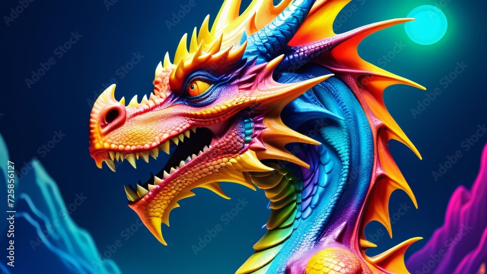 Abstractly magical, a colorful Dragon dances in an unbelievably fantastical 3D; wonderfully inspiring rich colors on a bright background. Abstractly magical, a colorful Dragon dances in an unbelievably fantastical 3D; wonderfully inspiring rich colors on a bright background.