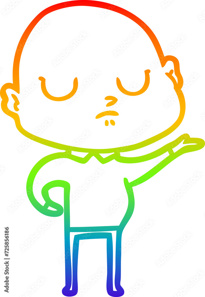 Fototapeta premium rainbow gradient line drawing cartoon bald man