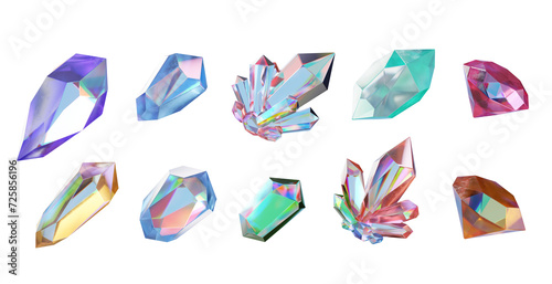 Fototapeta Naklejka Na Ścianę i Meble -  Crystal collection set pack isolated background 3d rendering 