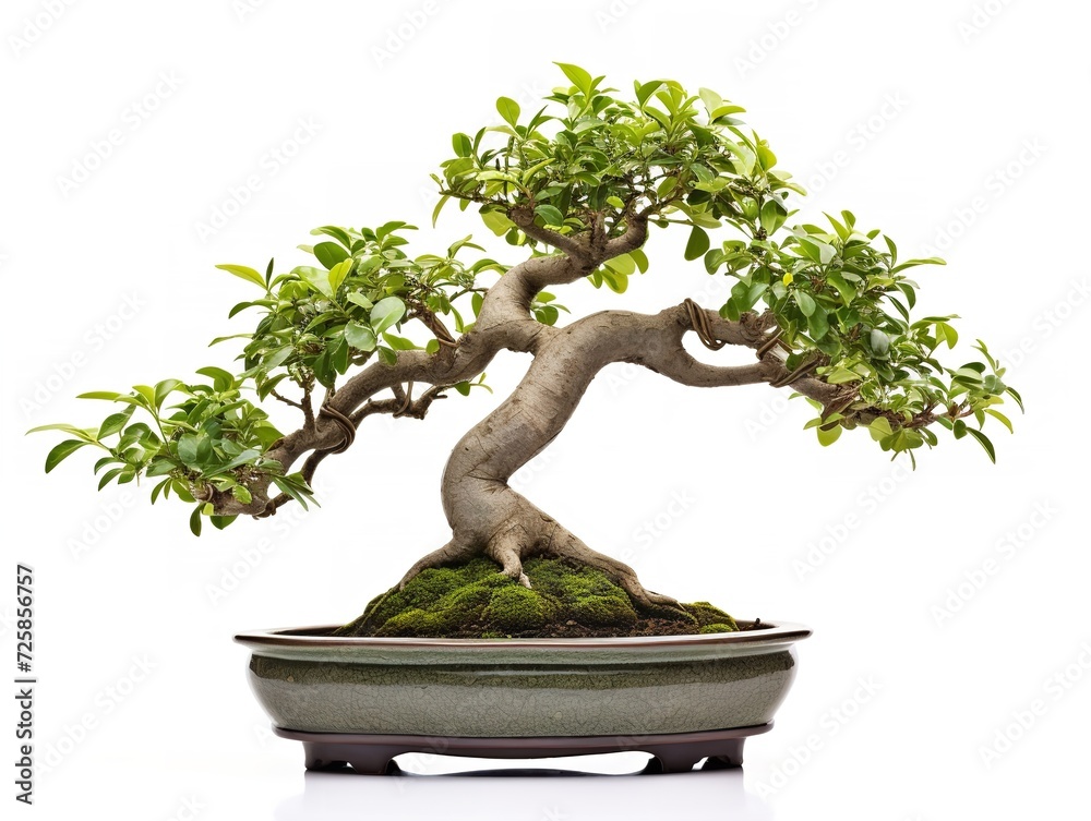 Potted Bonsai Tree Miniature Garden Isolated on White Background AI Generated
