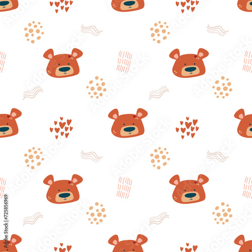 Cute Bohemian seamless patterns with bears, sun, rainbow, stars.
