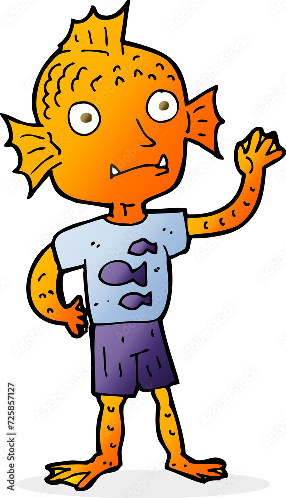 cartoon waving fish boy cartoon waving fish boy