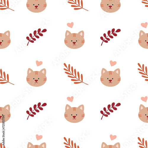 Cute Bohemian seamless patterns with cat, sun, rainbow, stars. Boho vector print for fabrics