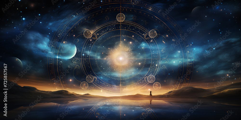 Abstract mystic astrology dark background  - obrazy, fototapety, plakaty 