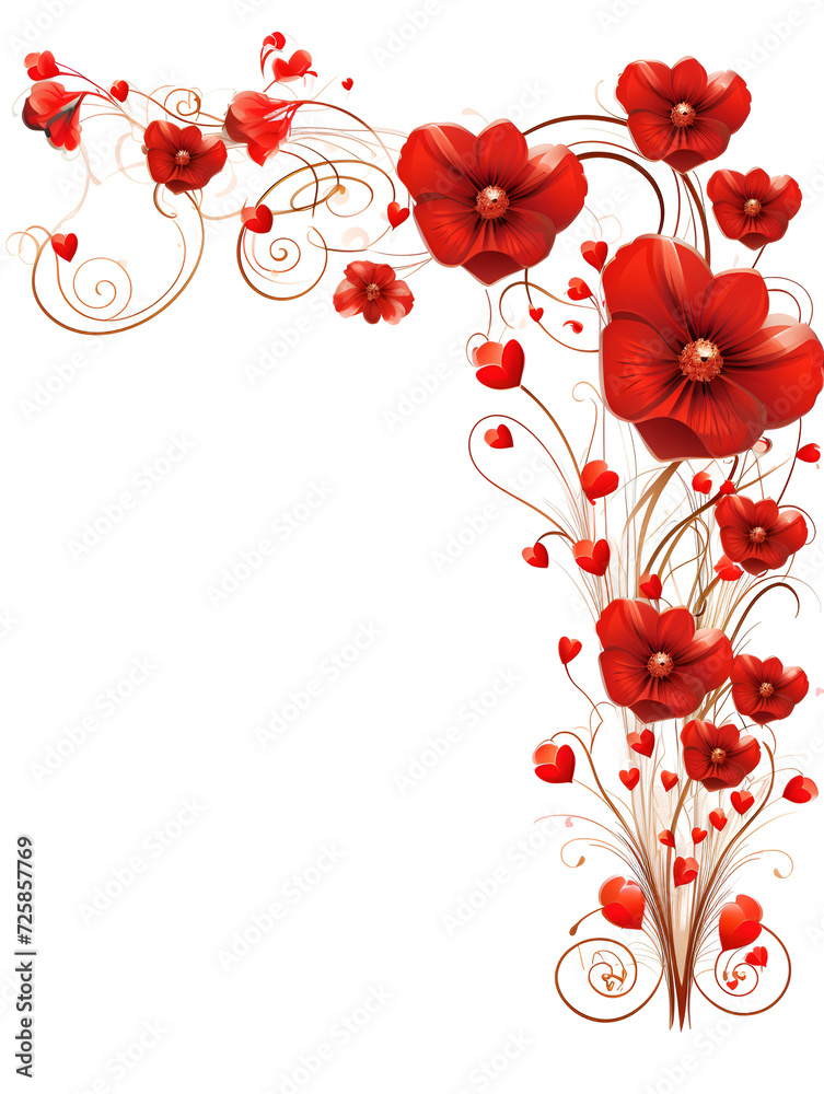 Abstract frame with red flowers and white copy space background 