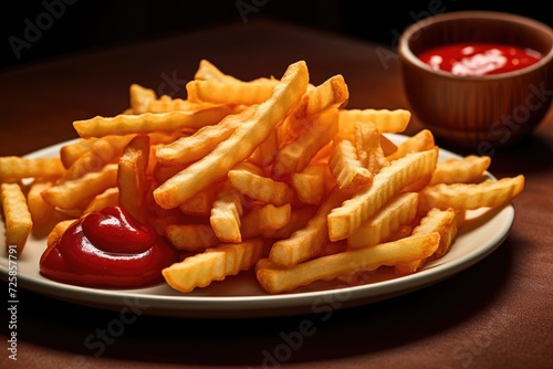 Crispy Golden French Fries with Ketchup on a Plate