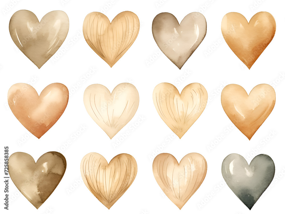 Seamless pattern with watercolor beige hearts Seamless pattern with watercolor beige hearts
