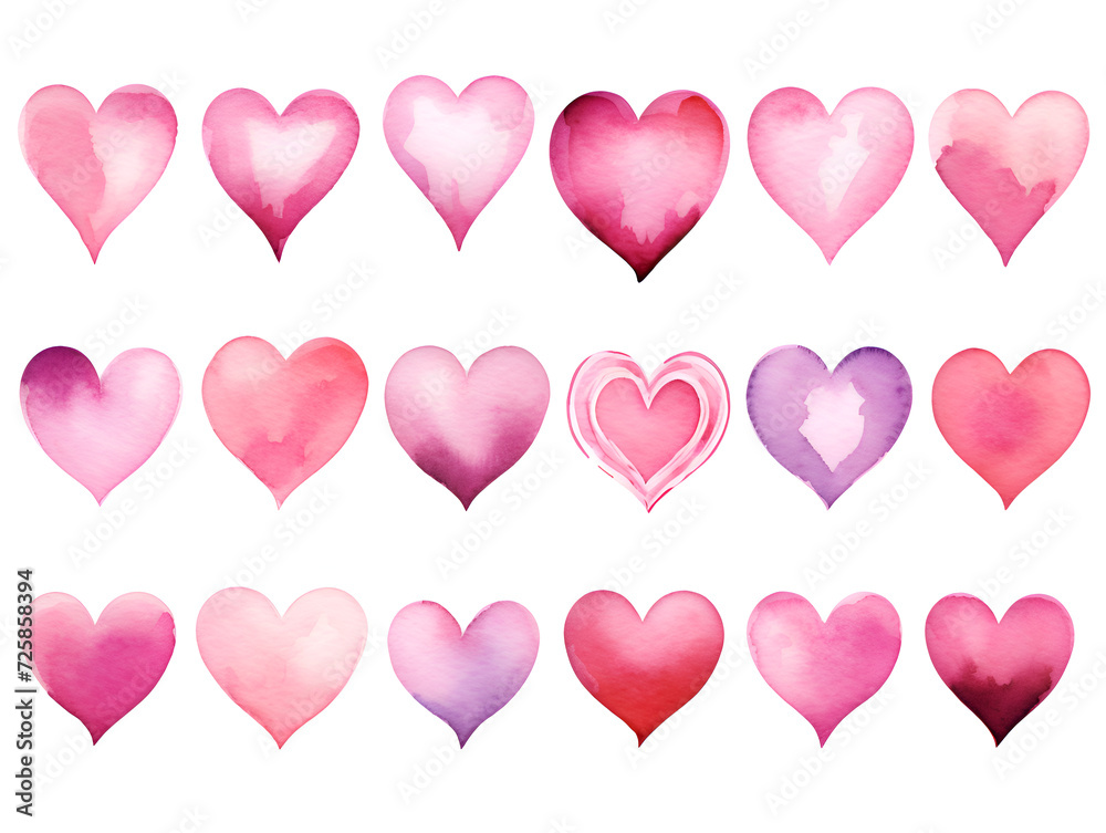 Seamless pattern with watercolor pink hearts 