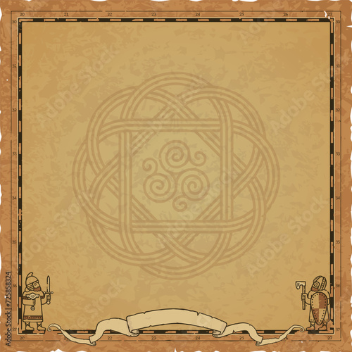 Square Map Frame with Viking Warriors and Celtic Motif