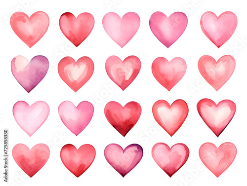 Seamless pattern with pink watercolor hearts on white background 