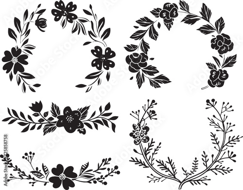 Set Flower frames. Hand drawn vector illustration