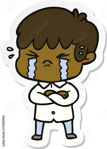 sticker of a crying boy cartoon