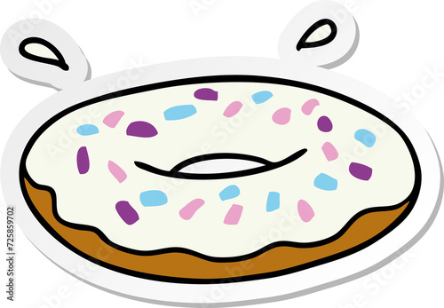 Fototapeta Naklejka Na Ścianę i Meble -  sticker cartoon doodle of an iced ring donut