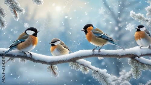 Birds Discover the Winter Wonders Explore the enchanting world of winter birds with our stunning collection. Discover the beauty of these feathered wonders in their natural habitat. generative, ai.