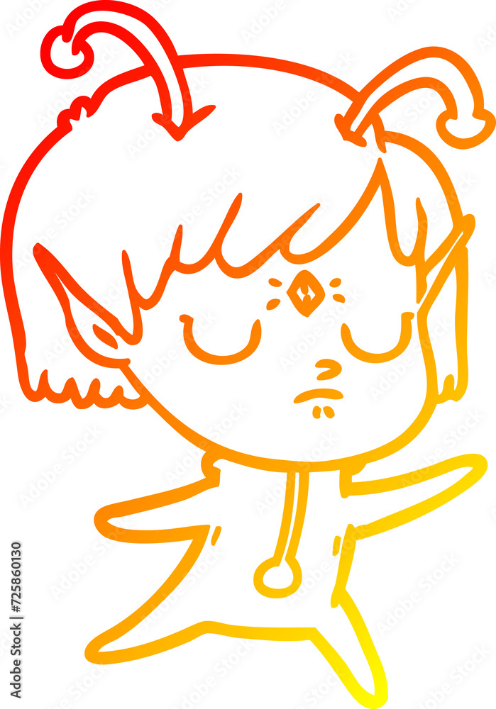 warm gradient line drawing cartoon alien girl warm gradient line drawing cartoon alien girl