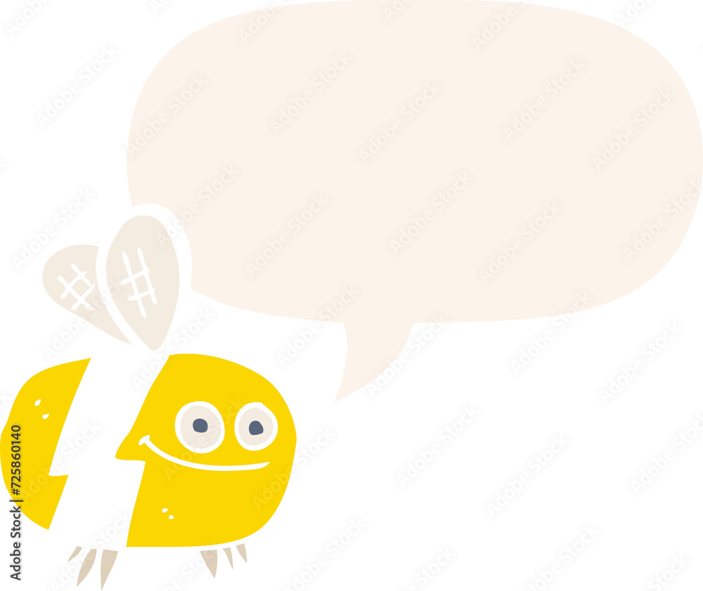 cartoon bee and speech bubble in retro style