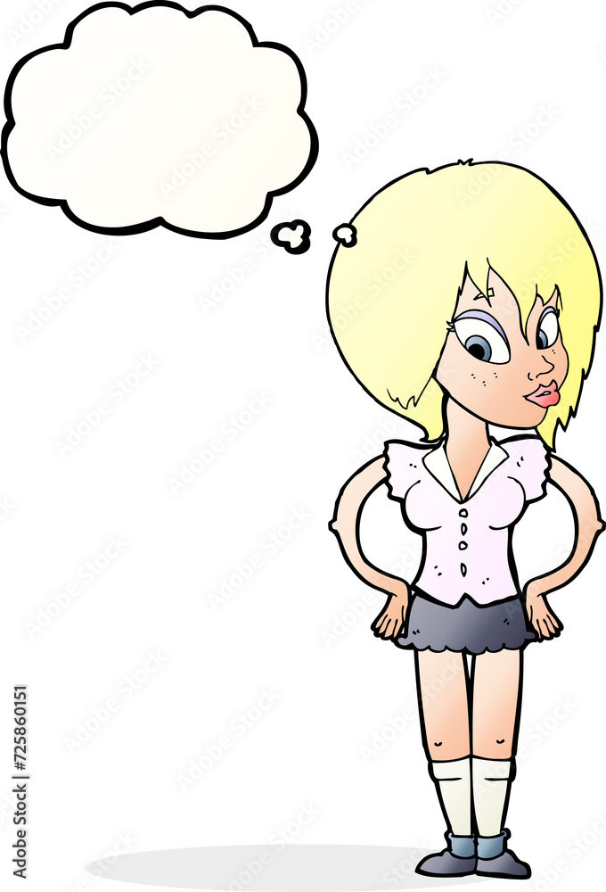 cartoon woman with hands on hips with thought bubble cartoon woman with hands on hips with thought bubble