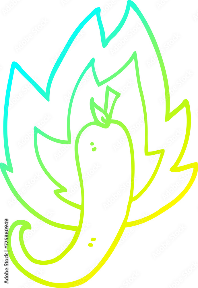 Fototapeta premium cold gradient line drawing cartoon red hot chili