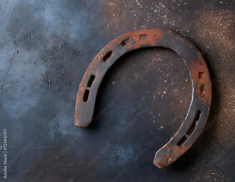 rusty old horseshoe on slate background