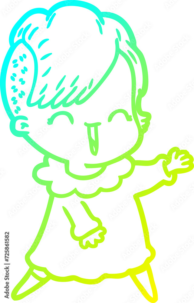 Obraz premium cold gradient line drawing happy cartoon hipster girl