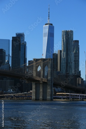 New York watertaxi with Brooklyn Bridge and freedom tower © Lukas