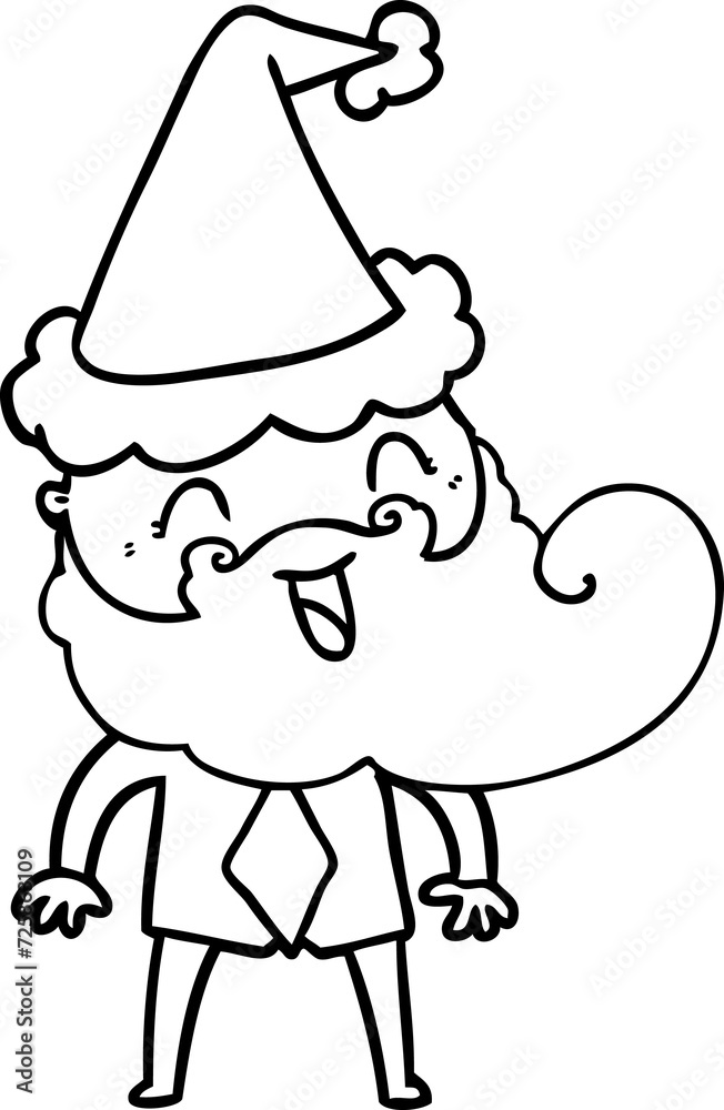 hand drawn line drawing of a happy bearded man wearing santa hat hand drawn line drawing of a happy bearded man wearing santa hat