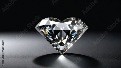 heart shaped diamond on black black background empty space.  generative  ai.