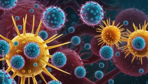 Illustration of virus cells or bacteria. generative, ai.
