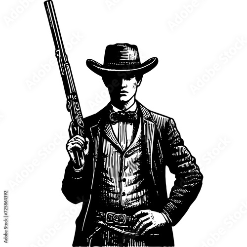 Wild West Cowboy With Rifle Or Shot Gun
