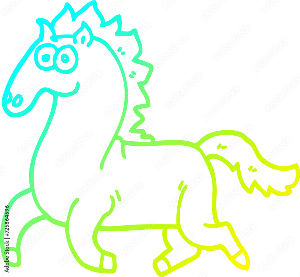 Fototapeta premium cold gradient line drawing cartoon running horse
