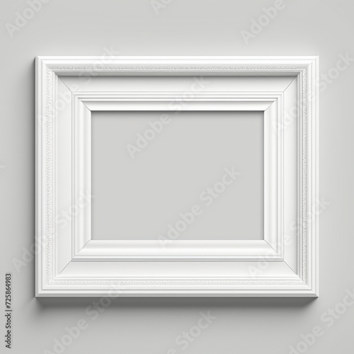 Realistic rectangular and square wooden blank picture photo frames stand on a clear wall from the front. wood frame with glossy glass. Template mockup. Generative AI