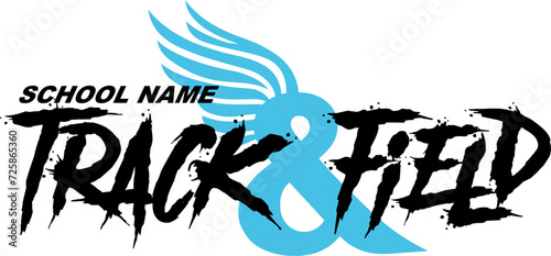 track and field team design with winged foot for school, college or league sports