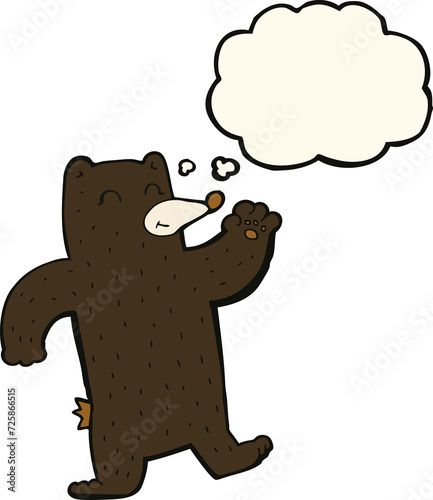 cartoon waving black bear with thought bubble