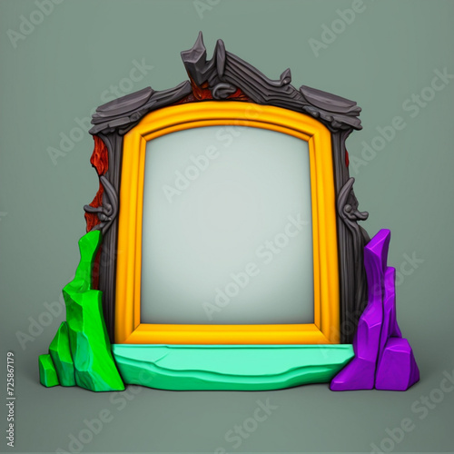Realistic rectangular and square wooden blank picture photo frames stand on a clear wall from the front. wood frame with glossy glass. Template mockup. Generative AI
