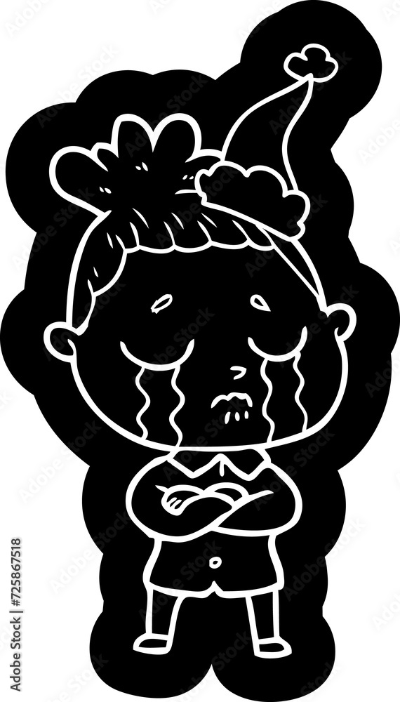 cartoon icon of a crying woman wearing santa hat cartoon icon of a crying woman wearing santa hat