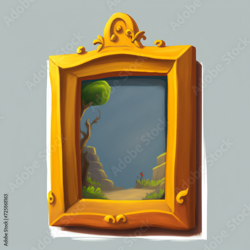 Realistic rectangular and square wooden blank picture photo frames stand on a clear wall from the front. wood frame with glossy glass. Template mockup. Generative AI