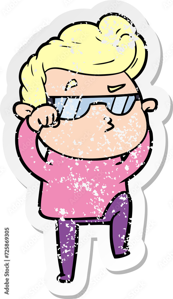 distressed sticker of a cartoon cool guy distressed sticker of a cartoon cool guy