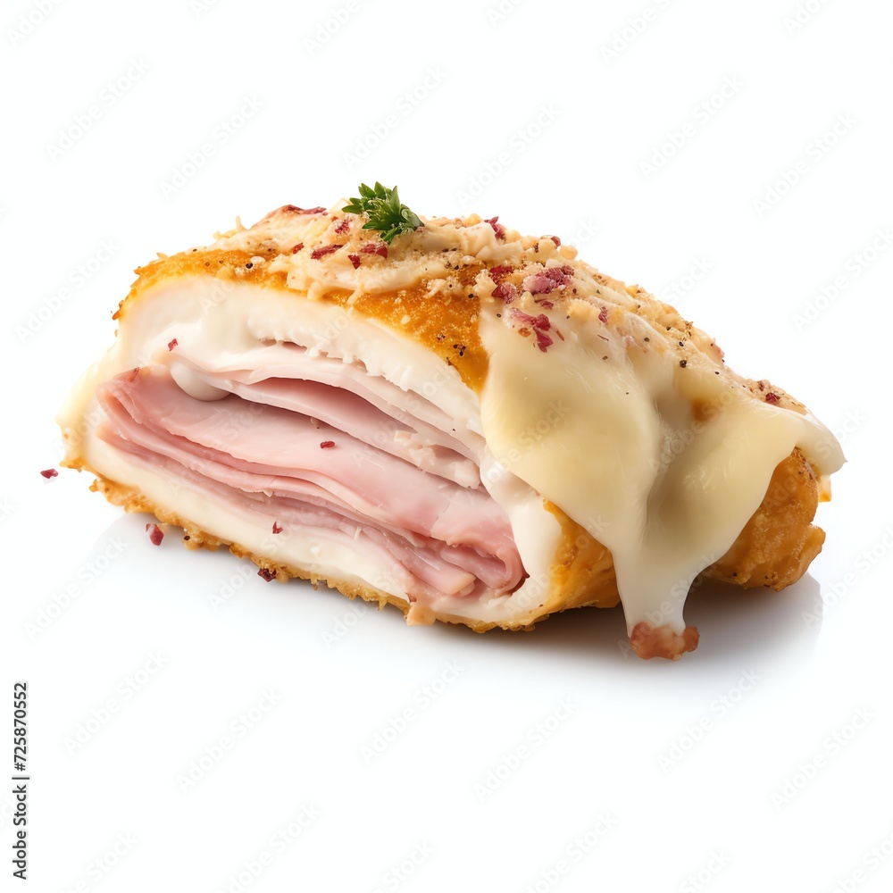 a chicken cordon bleu, studio light , isolated on white background a chicken cordon bleu, studio light , isolated on white background